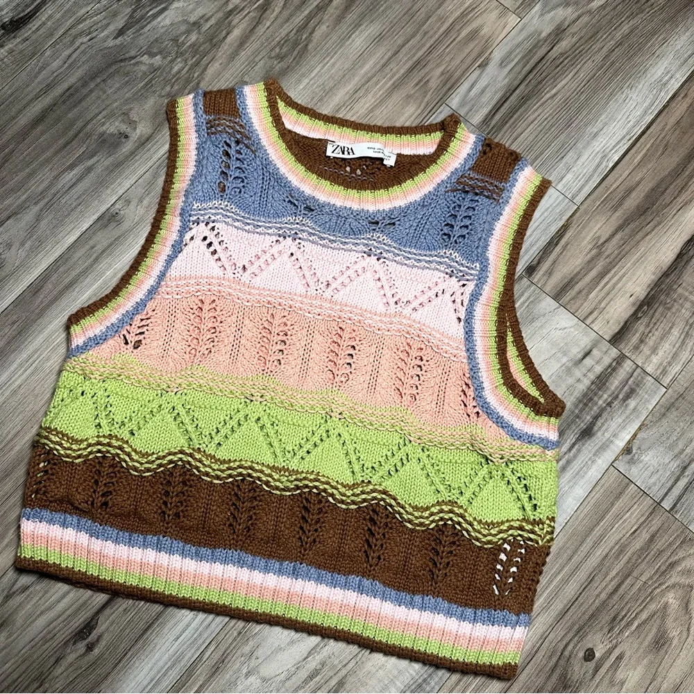 Zara Multicolor Crochet Knit Sleeveless Vest Top
